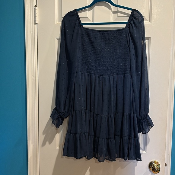 Altar’d State Harley smocked flare long sleeved boho mini dress blue sz M - Picture 3 of 5